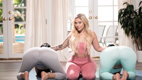 Gorgeous yoga instructor Kali seduces sexy Carolina & Violet