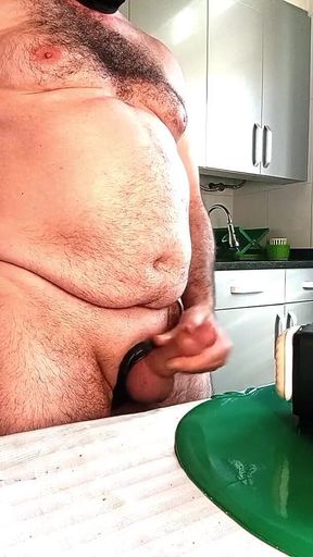 Chubby with Big Fat Cock, Fucking My Ass with Huge Plug, and Handjob Machine