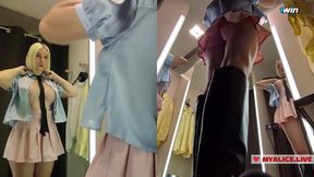 Sneaky Peek: Blonde Beauty Tries on Sheer Outfits in Public Locker Room!