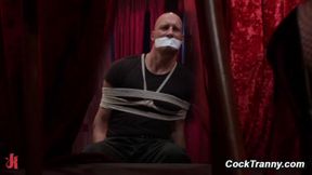 Latex TS Danni Daniels fucks muscular bouncer with her hard and huge cock