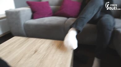 Her white socks get crushed by big stinky Czech soles in POV foot worship agony