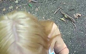 Blonde babe alana moon blows a huge cock outdoors