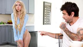 ”Kinky blonde teen stepsister pranks huge dick step sibling to get pounded”