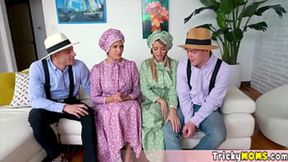 Amish MILFs enjoy a group fuck in costume