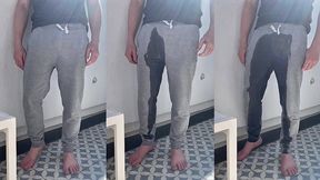 Two flatmates played Truth or Dare: Simon dared Jules to pee himself and wet his grey sweatpants in front of the camera