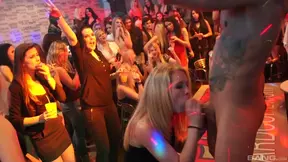 Group of Girls Take Turns Blowing Stripper's Dick & Some Offer Pussy Too