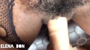 Ebony whore wrecked on huge chair dildo raw solo fuck session