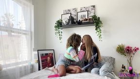 horny 69 lesbians angel youngs & jenna foxx making out on bed!