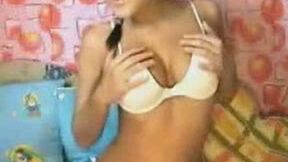 Bosomy webcam brunette makes her cunt creamy by fingering it
