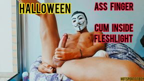 Halloween - Mysterious guy with big cock fucking a fleshlight - ass finger