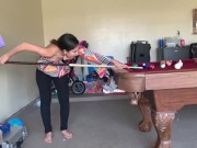 diosaera y Zeus tratando de tener sexo en la mesa de billar