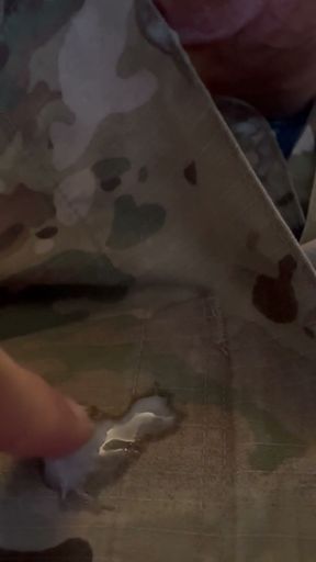 jerking at my sarge's desk - shooting loads of cum in my uniform in my barracks   Clip 1