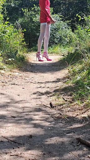 Walk in Forest in Whore Outfit Jerk off and Cumshot