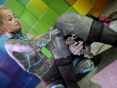 Heavily tattooed trans Lily Lu gets anal fisted