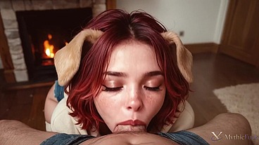 I banged a red-haired dog girl...the poor thing had got lost near my house, so I took her by the fireplace and fucked all her holes with my big hard dick!! [AI]