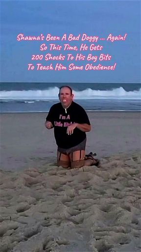 Public Beach Bitch Shocks His Own Balls Part 1