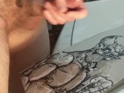 Leather demon monster cums on his own erotic devil art illustration.