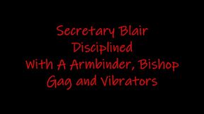 Secretary Blair Disciplined With A Armbinder, Bishop Gag And Vibrators WMV