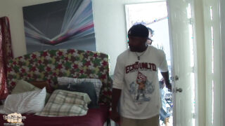 Black gay stud masturbates with huge BBC before explosive cumshot