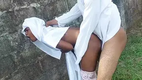 Lonely black horny widow finally fucks her spiritual husband in a field