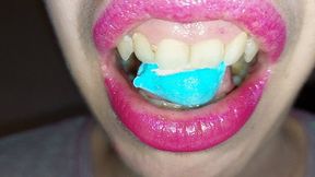chewing and eating marshmellow -