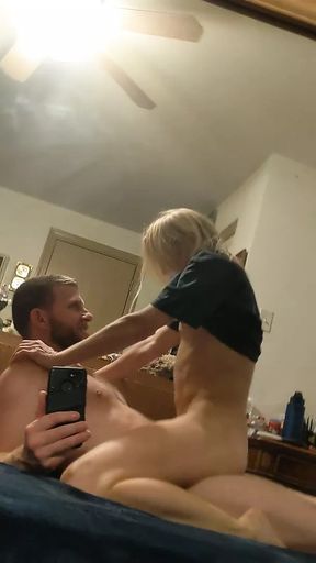 LittleVaginaMouth riding MrBossstepDaddy large cock