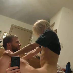 LittleVaginaMouth riding MrBossstepDaddy large cock