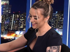 CFNM facial GF gives BJ in live TV show