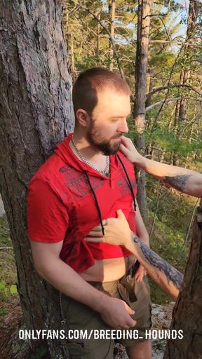 Horny straight bro blowing and kissing while on a mountain hike.