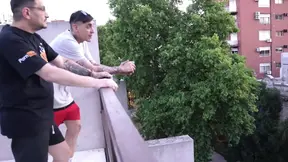 Two young cuties worship massive old man cocks