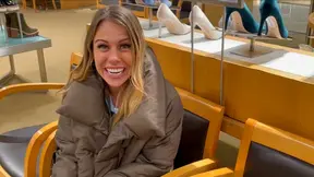 Blonde Bombshell Summer Shops While Seductively Showing Pussy