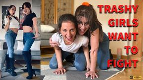 TRASHY GIRLS WANT TO FIGHT by BONDAGE KINK milf and teen wanna-be Spice Girls struggling and hard beating each other