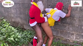 Horny Nigerian Santa Claus start the gift season with a hot sex in the bush with a naive college girl