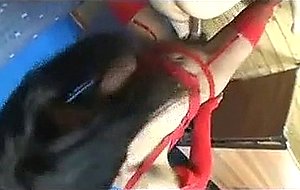 Titty shemale in red lingerie fucks guy ass
