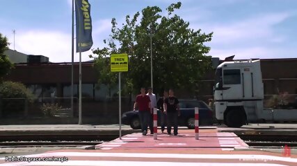 Ginger European slave cummed in public