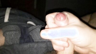 Horny lad is squeezing his dick in this close-up masturbation video