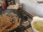 COOKING WITH ME - MEXICAN INSPIRED BREAKFAST - CUM FEET SOCKS SERIES - MANLYFOOT 💦 🦶 🌮 👨‍🍳