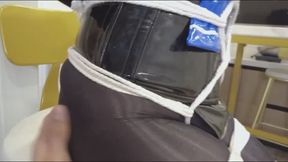 One-piece black stockings swimsuit with thin rope binding