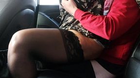 Horny Stepmom in Stockings Rides Her Stepson in the Car