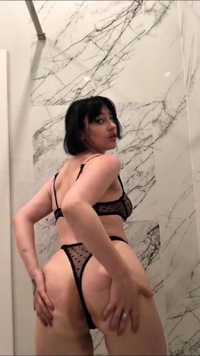The Girl Is About to Take a Shower and Passionately Undresses and Caresses Herself