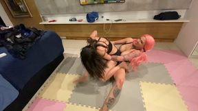 Brazilian Girl vs Girl Wrestling: Pink Hair vs Tattooed Queen – Mount and Struggle