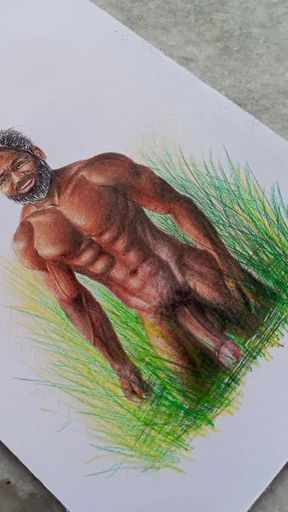 Emotional moment from &quot;Erotic Art Or Drawing of A Muscular Indian Desi Man exhibition his Big Black Cock outdoors among the&quot;