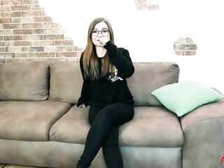 GERMAN SCOUT - German Tiny glasses student Petite Emily Pick Up and talk to Casting Bang