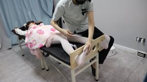 GG113-A cute Asian princess in white stockings is tied to the bed and has her feet tickled.