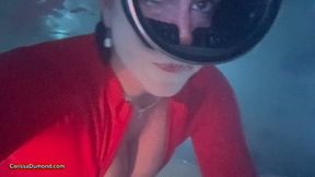 Carissa in the red catsuit, bouncing her boobs and masturbating in the hot tub