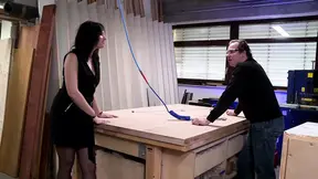 Stockinged MILF gets ass fucked on work table