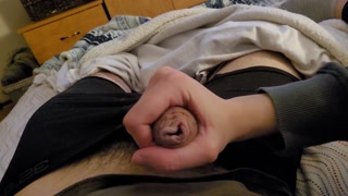 teen teasing throbbing cock through boxers for cumshot