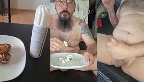 Chubby man gets whipped cream anal destroyed solo