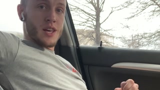 White boy cums huge in car