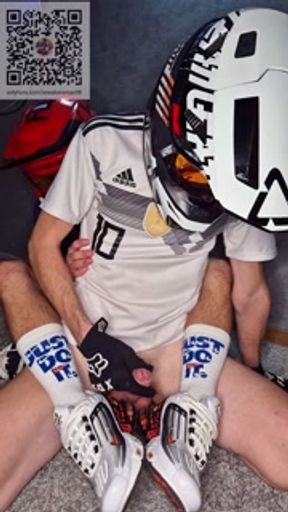 Guy in helmet and Nike TN sneakers fucks another guy